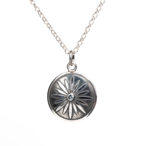 Dainty Daisy Concheau Oxidized Pendant with Montana Sapphire